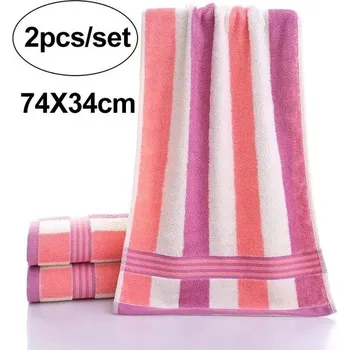 Bavlněný rychleschnoucí ručník s pruhy | cestovní osuška 2 ks - 2ks růžové