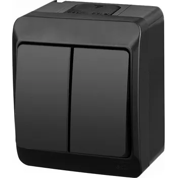 vypínač Dvojitý hermetický vypínač na omítku pro svícen, černý, IP44