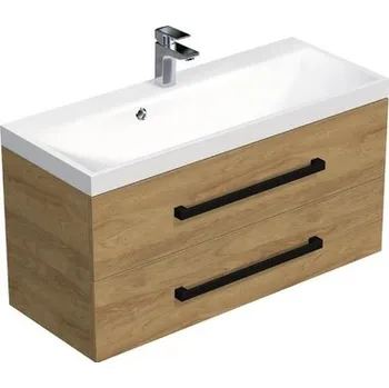 Koupelnový nábytek Koupelnová skříňka s černou úchytkou a umyvadlem SAT Cube Way 100x53x40 cm dub Hickory mat CUBE2C100ZDH
