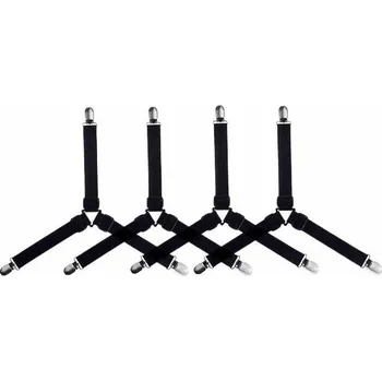 Povlečení Nastavitelné popruhy na postel | Držák prostěradla, uchycení povlečení - 4ks 3 klipy Černá