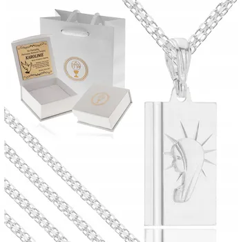 Náhrdelník STŘÍBRNÝ NÁHRDELNÍK K PRVNÍMU SVATÉMU PŘIJÍMÁNÍ ŘETÍZEK MEDAILON S KRUCIFIXEM STŘÍBRO 925 PRO DÍVKU