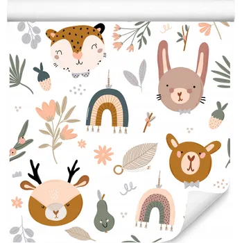 Fototapeta Dětská tapeta na zeď Sladká zvířátka Lesní květy Listy Rostliny