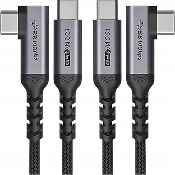 Datový kabel USB C kabel na USB C 100W, zahnutý, 2 kusy