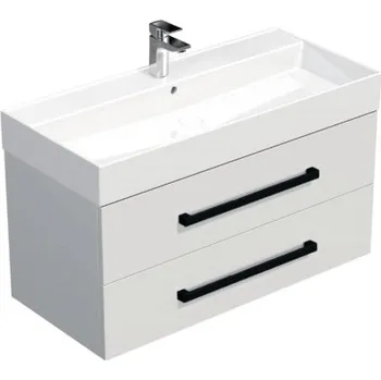 Koupelnový nábytek Koupelnová skříňka s černou úchytkou a umyvadlem SAT Cube Way 100x53x46 cm bílá lesk CUBE46C1002BISAT