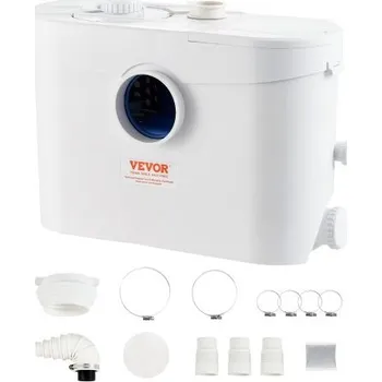 Čerpadlo VEVOR Macerátorové čerpadlo , 700 W, průtok 9600 l/h, dopravní výška 32,8 stop/10 m, macerátorové kanalizační čerpadlo se 3 přívody vody pro toaletu, sklep, kuchyň, dřez, sprchu, vanu, likvidaci odpadních vod, splachovací stroj