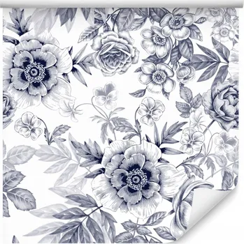 Fototapeta Tapeta pro mladé – Tropické květiny pivoňky v retro stylu