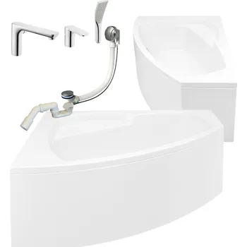 Vana rohový nástěnná s obkladem, sedátkem, sifonem a baterií LEVÁ 150x100