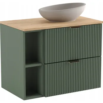 Koupelnový nábytek Skříňka s regálem šalvějová a deskou ořech pod umyvadlo, rýhované čelní plochy 80 cm