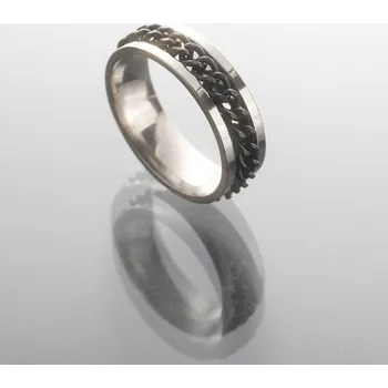 Prsten Prosperk Pánský ocelový prsten s černým řetízkem Velikost prstenů: 7 (EU: 54-56)