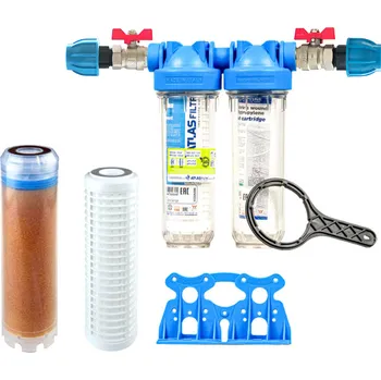 vodní filtr PRODO Sada filtru Senior 10\" DUO. Komplet připojení 3/4\". Na nečistoty, vodní kámen a demineralizaci (10\" SX HA SILIPHOS)