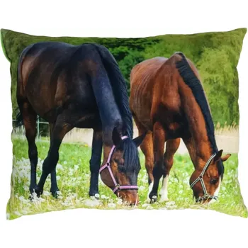 Dekorativní polštářek Polštářek s koněm , pasoucí se koně (polštář s koňmi , koně , kůň , koňská hlava , stádo koní)