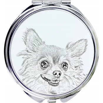 Kosmetické zrcátko Kompaktní kapesní zrcátko s čivavou dlouhosrstou a fotografií psa