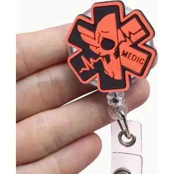 Obal na doklad Lebka Medic - navíjecí průkazová spona na ID Kartu Barva: oranžová