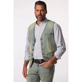 Pánská bunda JP1880, Plus size Džínová vesta JP1880, kolekce denim, výstřih do V, vintage vzhled, do 8XL pro plnoštíhlé nadměrná velikost, 837301190-1455, šedý, 6XL, Plus size oblečení, Oblečení pro vysoké muže, Nadměrné velikosti, Oblečení pro plnoštíhlé.