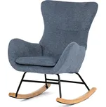 Houpací křeslo JERRIS, potah modrá látka, dřevěné nohy DOPRODEJ + vyzvednutí ZDARMA