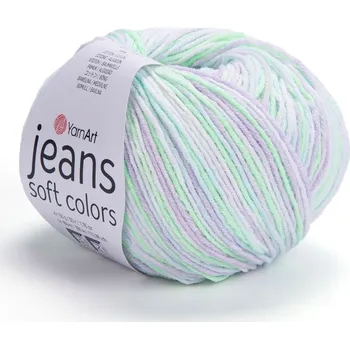 Příze Yarn Art Jeans Soft Colors 6201 lila, neon zelená, světle modrá