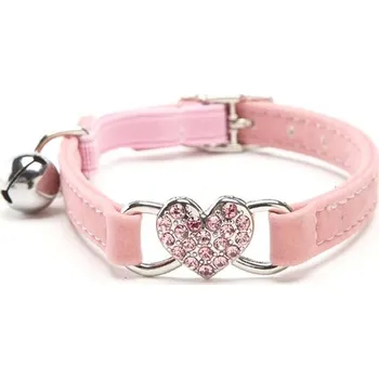 Obojek pro psa Nastavitelný kočičí obojek srdíčko a zvonek | chovatelské potřeby - růžový