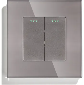 vypínač Skleněný dvojitý vypínač, mechanický, impulsní, zvonkový, šedý
