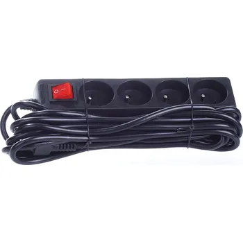 Napájecí kabel Prodlužovací Kabel do bytu 4 zásuvky 5 m s vypínačem ČERNÝ, domácí