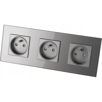 Elektrická zásuvka Trojitá skleněná zásuvka šedá Sada Rámeček trojitý a 3 x Zásuvka MIUUN
