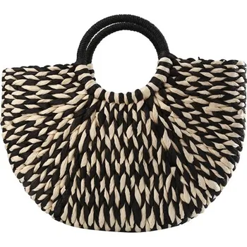 Kabelka Dámská ratanová kabelka | plážová taška, letní kabelka - Černá bílá