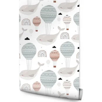 Fototapeta Tapeta do dětského pokoje VELRYBY Balónky Obláčky