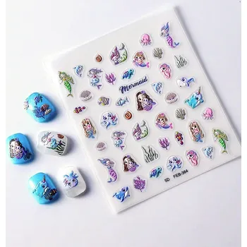 LETNÍ Samolepky na nehty Samolepící konvexní vzory MOŘSKÁ PANNA