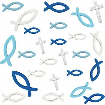 Party dekorace DEKORACE NA STŮL KE KŘTU, SVATÉMU PŘIJÍMÁNÍ VE TVARU RYBIČEK A KŘÍŽKŮ 100 ks