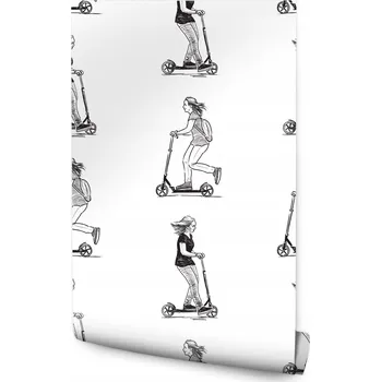 Tapeta Dětská tapeta Černobílá Koloběžka Žena