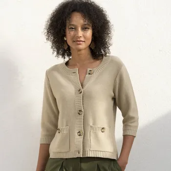 Dámský svetr Propínací svetr s rukávy k loktům a kapsami konopná 50