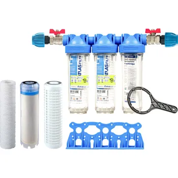 vodní filtr PRODO Sada filtru Senior 10" TRIO. Komplet připojení 3/4". Snížení dusičnanů ve vodě.(QA 10 AF-SX)