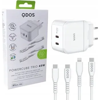 RYCHLÁ NABÍJEČKA QDOS MAGSAFE GAN 45W 2x TYP-C + KABEL