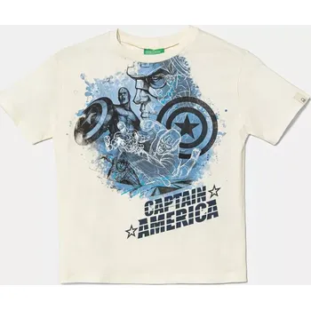 Chlapecké tričko Dětské bavlněné tričko United Colors of Benetton x Marvel béžová barva, s potiskem, 35RYC10N9 35RYC10N9.G.Seasonal 01X, vel. 150