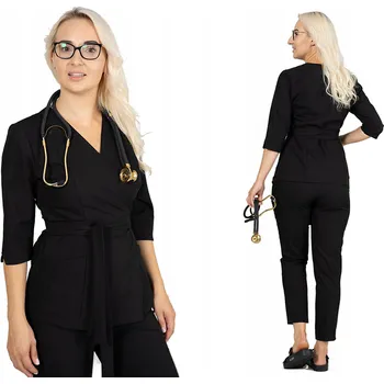 Dámské šaty Elastická zdravotnická tunika zavinovací střih s viskózou s 3/4 rukávem černá vel. 40