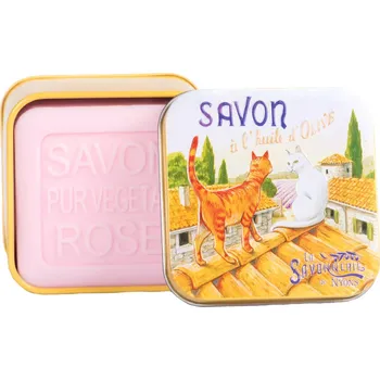 Koupelová kosmetika Marseillské mýdlo La Savonnerie de Nyons RŮŽE BOX Kočka 100g