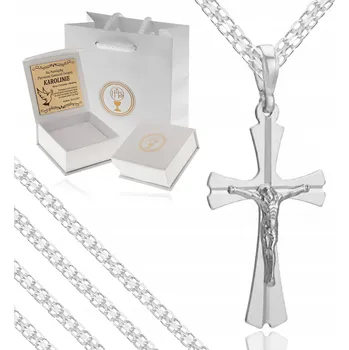 Náhrdelník STŘÍBRNÝ NÁHRDELNÍK KE SVATÉMU PŘIJÍMÁNÍ + KŘÍŽEK S JEŽÍŠEM 925 + GRAVÍROVÁNÍ PRO CHLAPCE