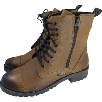 Dámské kozačky D02/C - 11 dámské kožené vyšší boty na šněrování i zip; barva hnědá 41