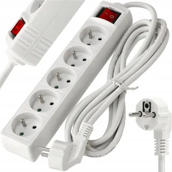 Napájecí kabel Prodlužovací Kabel zásuvková lišta 5 zásuvek 230 V s vypínačem 3 m