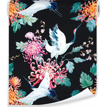 Tapeta Tapeta JEŘÁBI PTÁCI ČERNÁ Role Tapety na Zeď