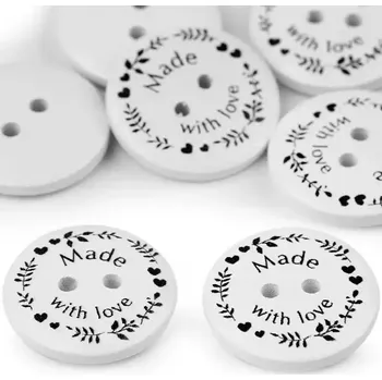 Knoflík Knoflík dřevěný Made with love 23mm bílý (Knoflík dřevěný Made with love)