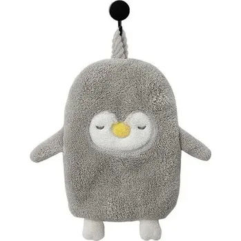 Ručník Ručník sametový malý s tučňákem | koupelnová osuška - ŠEDÁ