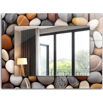 Zrcadlo Zrcadlo se skleněným rámem k zavěšení na zeď 80x60 cm Barevné hladké kameny