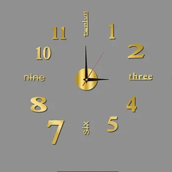 Hodiny Název: Velké moderní 3D nástěnné hodiny DIY - zlaté hodiny-A