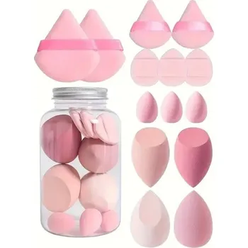 Kosmetická sada 14ks sada make-up houbiček s úložným boxem | kosmetická sada pro ženy 14 ks - 14PC-růžová