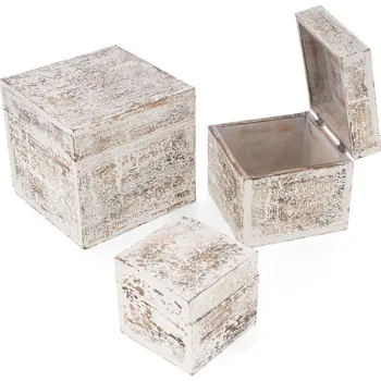 Úložný box Sada dřevěných vintage boxů, bílé