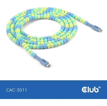 Kabel do PC Club3D Kabel s korálky USB-C, 480Mbps, PD 60W, 2m, modrá
