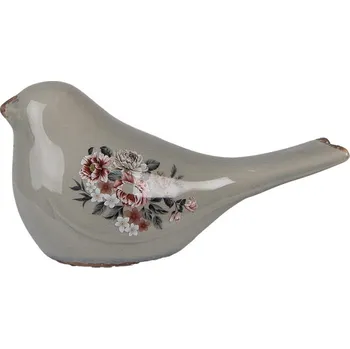 Bytová dekorace Zelený keramický dekorační ptáček s květy Floria L - 25*10*13 cm