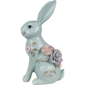Bytová dekorace Modrá dekorace králíček zdobený květy - 16*11*28 cm