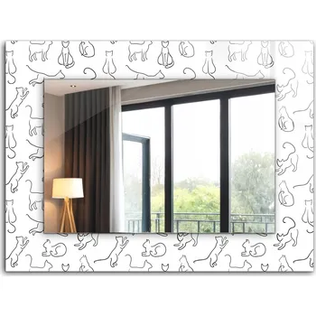 Zrcadlo Obdélníkové dekorativní zrcadlo na zeď, obdélníkový tvar 80x60, Kočky - obrysy