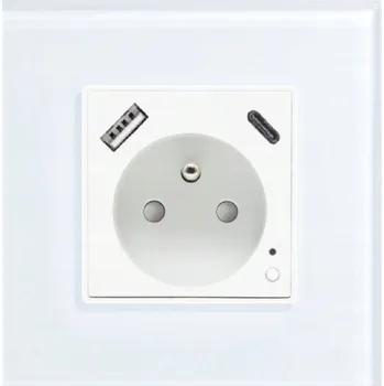Elektrická zásuvka ELEKTRICKÁ ZÁSUVKA USB A+C WIFI CHYTRÁ SKLENĚNÁ TUYA S MĚŘENÍM SPOTŘEBY ENERGIE 20W 3A QC